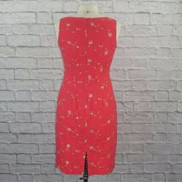 Vintage 90s Embroidered Ditsy Rose Floral Linen Dress 6 - Picture 4 of 10